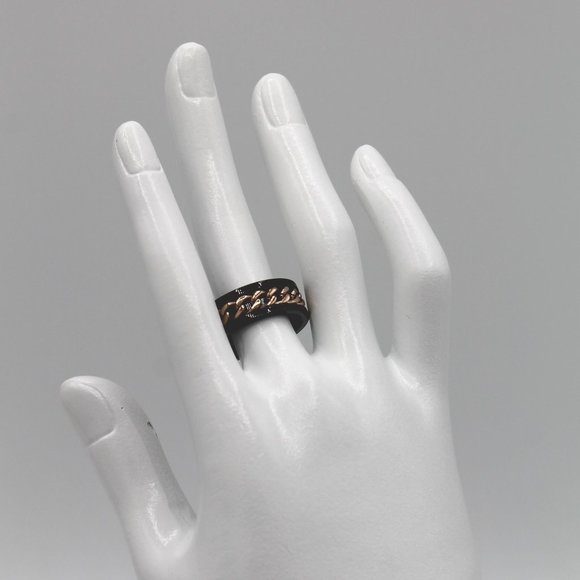 Mens black and rose tone ring band 8mm - Picture 6 of 6